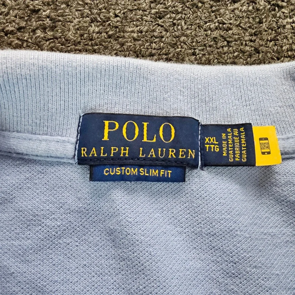 Polo Ralph Lauren Men XXL Custom‎ Slim Fit Polo Shirt Light Blue Short Sleeve